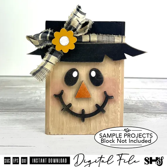 Scarecrow Face SVG Bundle | Fall Shelf Sitter Block Decor | Layered Laser Cut File | svg eps dxf